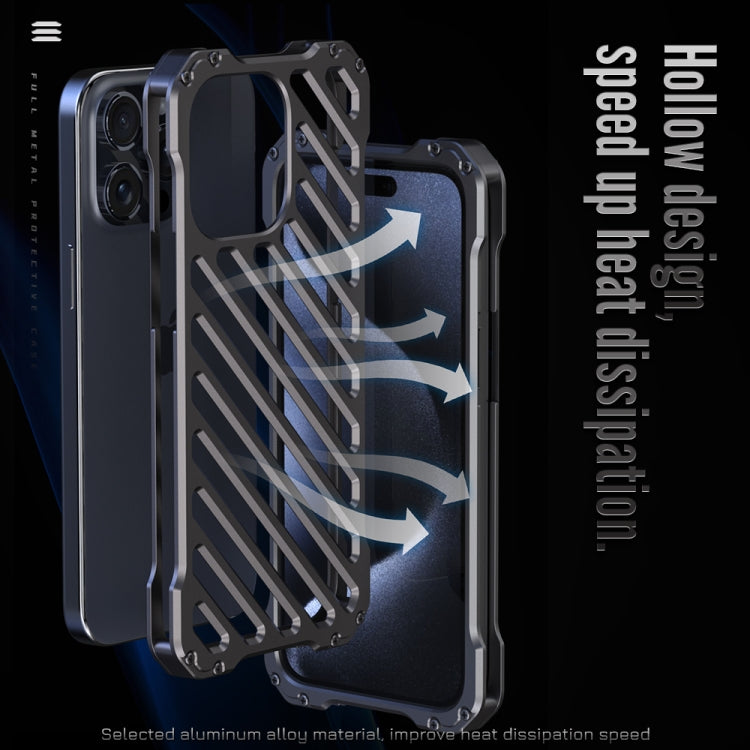 For iPhone 15 R-JUST RJ-50 Hollow Breathable Armor Metal Phone Case(Space Grey) - iPhone 15 Cases by R-JUST | Online Shopping South Africa | PMC Jewellery | Buy Now Pay Later Mobicred