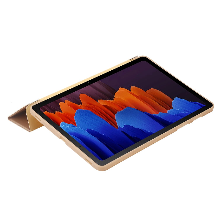 For Samsung Galaxy Tab S9+ / S10+ 3-Fold Holder Silicone Leather Tablet Case(Gold) - Galaxy Tab S9+ Cases by PMC Jewellery | Online Shopping South Africa | PMC Jewellery | Buy Now Pay Later Mobicred