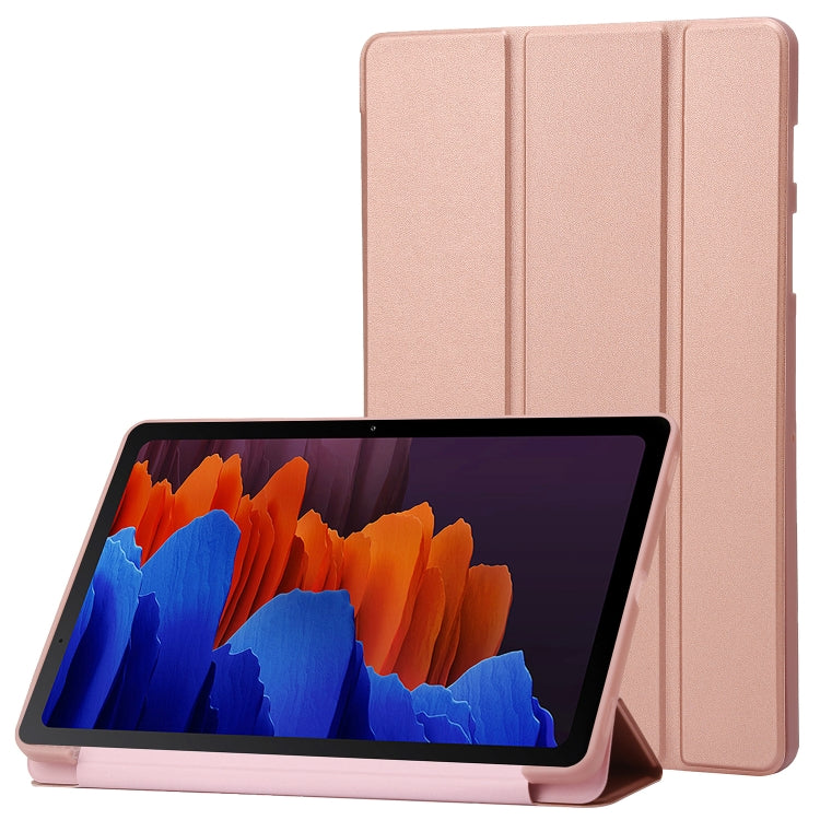 For Samsung Galaxy Tab S9 3-Fold Holder Silicone Leather Tablet Case(Rose Gold) - Galaxy Tab S9 Cases by PMC Jewellery | Online Shopping South Africa | PMC Jewellery | Buy Now Pay Later Mobicred