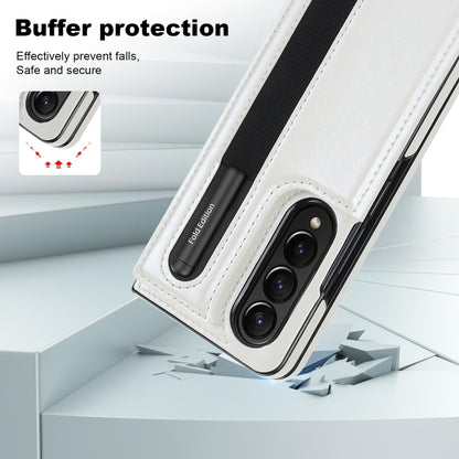 For Samsung Galaxy Z Fold4 Double Buckle Card Slot Foldable Phone Case with Pen Slot(White) - Galaxy Z Fold4 5G Cases by PMC Jewellery | Online Shopping South Africa | PMC Jewellery