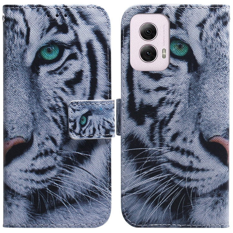 For Motorola Moto G Power 5G 2024 Coloured Drawing Flip Leather Phone Case(Tiger) - Motorola Cases by PMC Jewellery | Online Shopping South Africa | PMC Jewellery | Buy Now Pay Later Mobicred