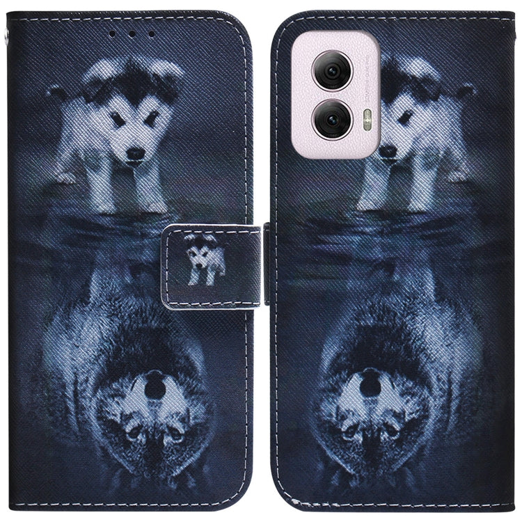 For Motorola Moto G Power 5G 2024 Coloured Drawing Flip Leather Phone Case(Wolf and Dog) - Motorola Cases by PMC Jewellery | Online Shopping South Africa | PMC Jewellery | Buy Now Pay Later Mobicred