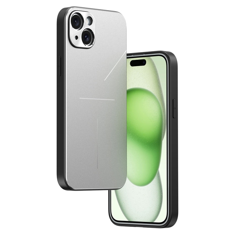 For iPhone 15 R-JUST RJ52 3-Line Style Metal TPU Shockproof Phone Case(Silver) - iPhone 15 Cases by R-JUST | Online Shopping South Africa | PMC Jewellery | Buy Now Pay Later Mobicred