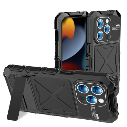 For iPhone 15 Pro Max R-JUST Metal + Silicone + Tempered Glass Life Waterproof Phone Case with Holder(Black) - iPhone 15 Pro Max Cases by R-JUST | Online Shopping South Africa | PMC Jewellery | Buy Now Pay Later Mobicred