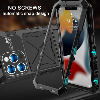 For iPhone 15 Pro Max R-JUST Metal + Silicone + Tempered Glass Life Waterproof Phone Case with Holder(Black) - iPhone 15 Pro Max Cases by R-JUST | Online Shopping South Africa | PMC Jewellery | Buy Now Pay Later Mobicred