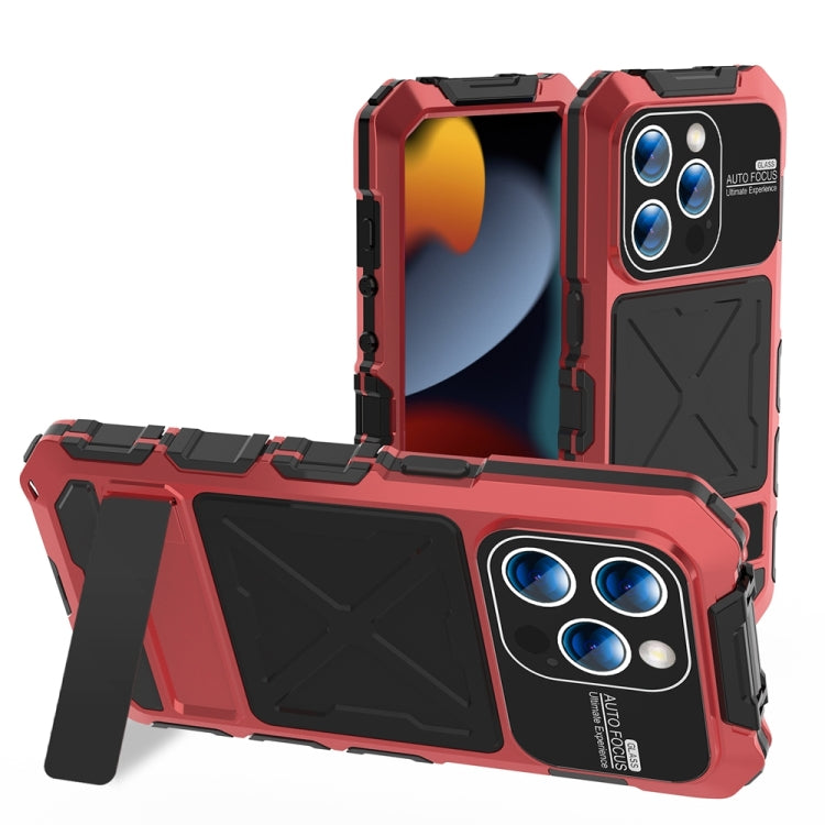 For iPhone 15 Pro Max R-JUST Metal + Silicone + Tempered Glass Life Waterproof Phone Case with Holder(Red) - iPhone 15 Pro Max Cases by R-JUST | Online Shopping South Africa | PMC Jewellery | Buy Now Pay Later Mobicred