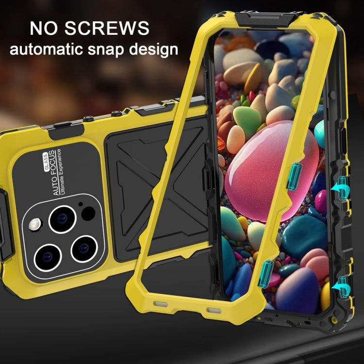 For iPhone 15 Pro Max R-JUST Metal + Silicone + Tempered Glass Life Waterproof Phone Case with Holder(Yellow) - iPhone 15 Pro Max Cases by R-JUST | Online Shopping South Africa | PMC Jewellery | Buy Now Pay Later Mobicred