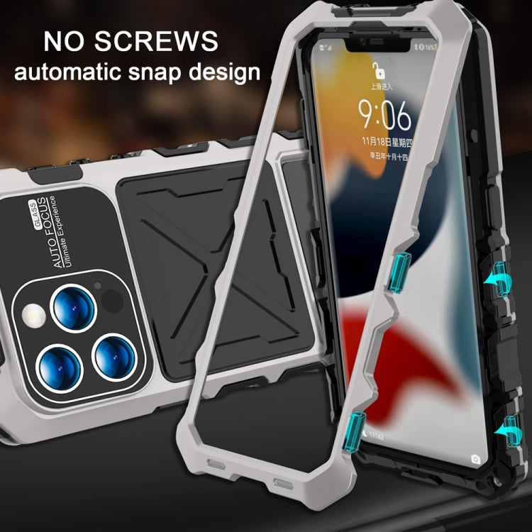 For iPhone 15 Pro R-JUST Metal + Silicone + Tempered Glass Life Waterproof Phone Case with Holder(Silver) - iPhone 15 Pro Cases by R-JUST | Online Shopping South Africa | PMC Jewellery | Buy Now Pay Later Mobicred