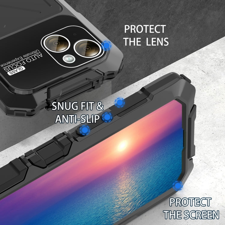 For iPhone 15 Plus R-JUST Metal + Silicone + Tempered Glass Life Waterproof Phone Case with Holder(Black) - iPhone 15 Plus Cases by R-JUST | Online Shopping South Africa | PMC Jewellery