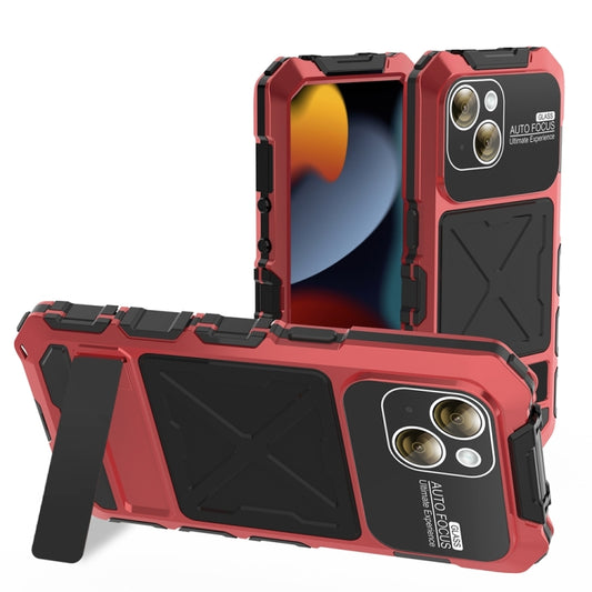 For iPhone 15 Plus R-JUST Metal + Silicone + Tempered Glass Life Waterproof Phone Case with Holder(Red) - iPhone 15 Plus Cases by R-JUST | Online Shopping South Africa | PMC Jewellery | Buy Now Pay Later Mobicred