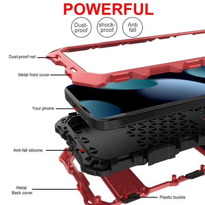 For iPhone 15 Plus R-JUST Metal + Silicone + Tempered Glass Life Waterproof Phone Case with Holder(Red) - iPhone 15 Plus Cases by R-JUST | Online Shopping South Africa | PMC Jewellery | Buy Now Pay Later Mobicred