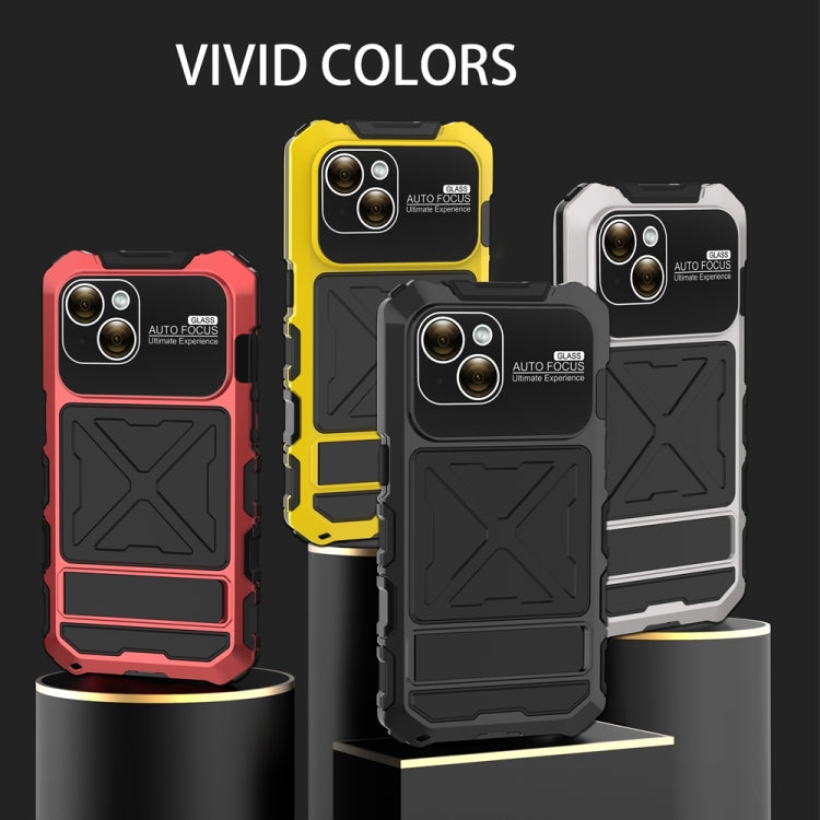 For iPhone 15 Plus R-JUST Metal + Silicone + Tempered Glass Life Waterproof Phone Case with Holder(Yellow) - iPhone 15 Plus Cases by R-JUST | Online Shopping South Africa | PMC Jewellery | Buy Now Pay Later Mobicred