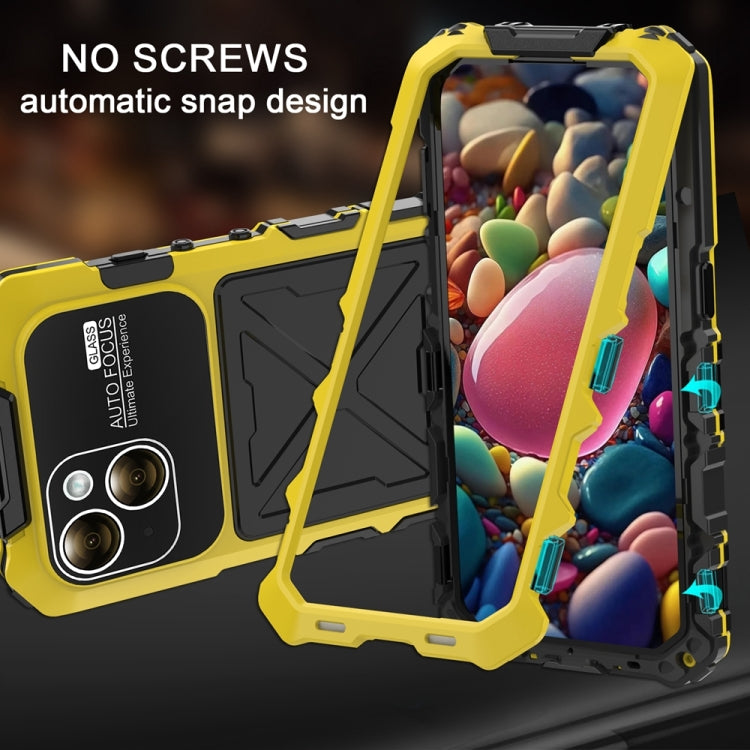 For iPhone 15 R-JUST Metal + Silicone + Tempered Glass Life Waterproof Phone Case with Holder(Yellow) - iPhone 15 Cases by R-JUST | Online Shopping South Africa | PMC Jewellery | Buy Now Pay Later Mobicred