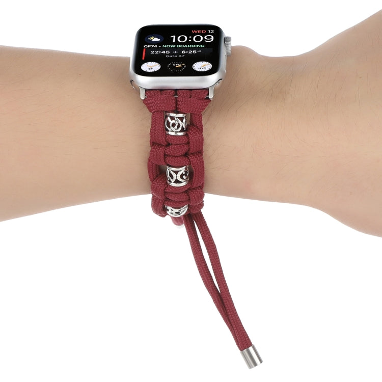 For Apple Watch Ultra 2 49mm Silk Silver Beads Braided Watch Band(Wine Red) - Watch Bands by PMC Jewellery | Online Shopping South Africa | PMC Jewellery