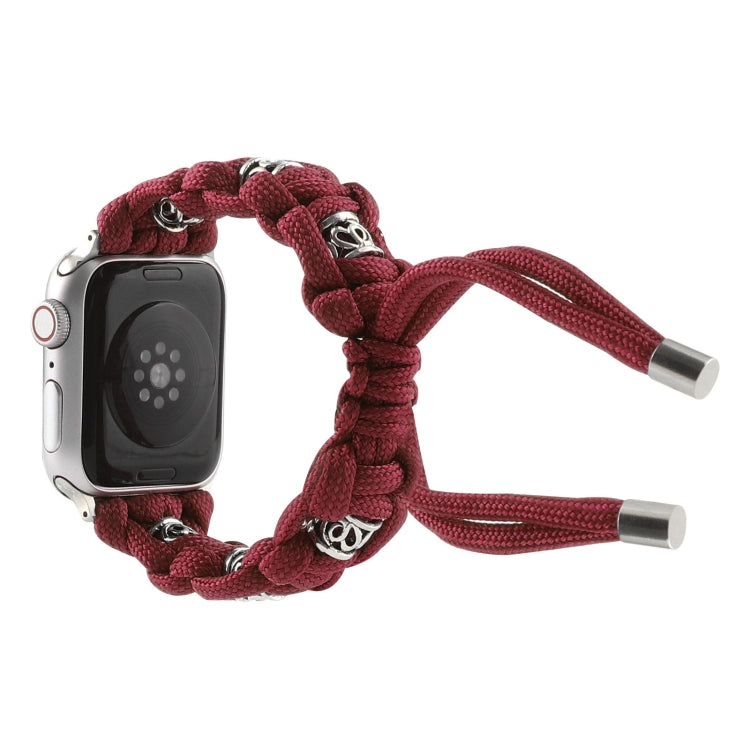 For Apple Watch Series 8 41mm Silk Silver Beads Braided Watch Band(Wine Red) - Watch Bands by PMC TechLife | Online Shopping South Africa | PMC TechLife