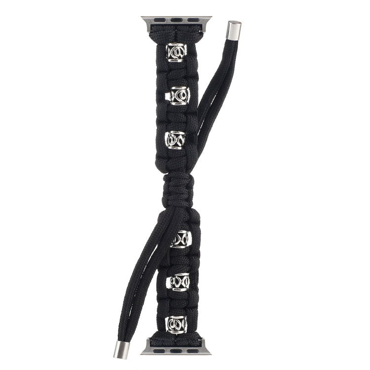 For Apple Watch Series 4 44mm Silk Silver Beads Braided Watch Band(Black) - Watch Bands by PMC Jewellery | Online Shopping South Africa | PMC Jewellery