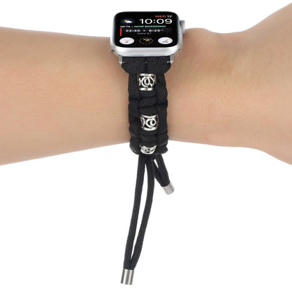 For Apple Watch Series 4 44mm Silk Silver Beads Braided Watch Band(Black) - Watch Bands by PMC Jewellery | Online Shopping South Africa | PMC Jewellery