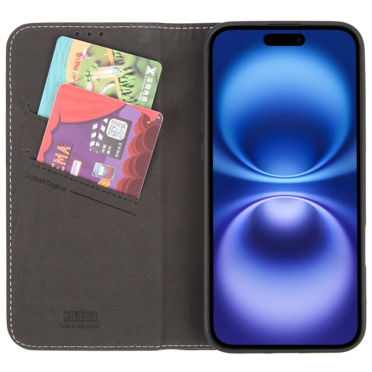For iPhone 16 GEBEI Top-grain Horizontal Flip Leather Phone Case(Black) - iPhone 16 Cases by GEBEI | Online Shopping South Africa | PMC Jewellery | Buy Now Pay Later Mobicred