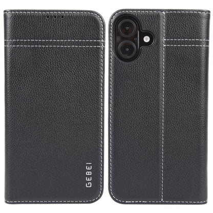 For iPhone 16 Plus GEBEI Top-grain Horizontal Flip Leather Phone Case(Black) - iPhone 16 Plus Cases by GEBEI | Online Shopping South Africa | PMC Jewellery | Buy Now Pay Later Mobicred