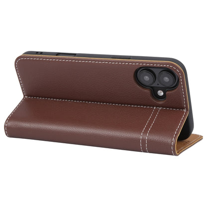 For iPhone 16 Plus GEBEI Top-grain Horizontal Flip Leather Phone Case(Brown) - iPhone 16 Plus Cases by GEBEI | Online Shopping South Africa | PMC Jewellery | Buy Now Pay Later Mobicred