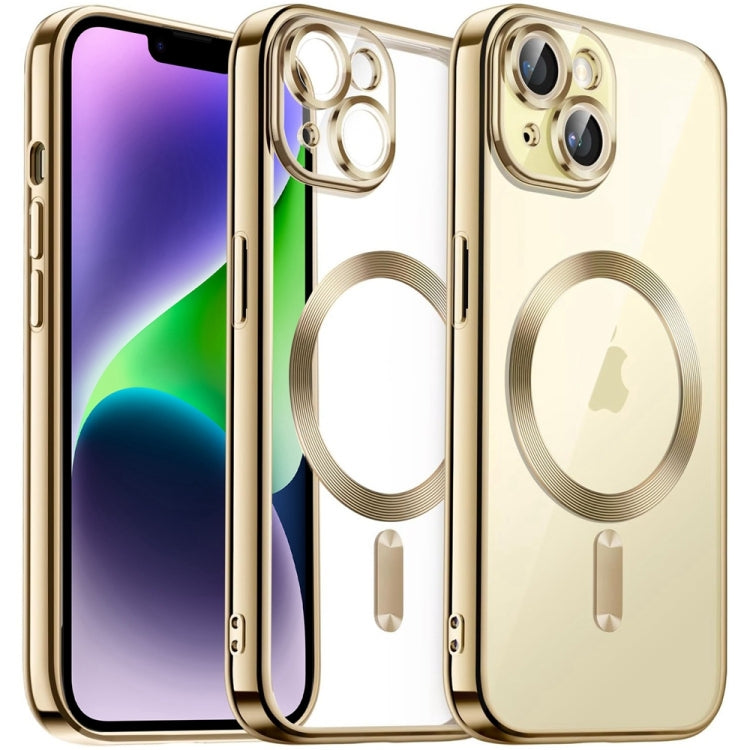 For iPhone 14 Magsafe Magnetic Transparent Electroplated TPU Phone Case(Gold) - iPhone 14 Cases by PMC Jewellery | Online Shopping South Africa | PMC Jewellery