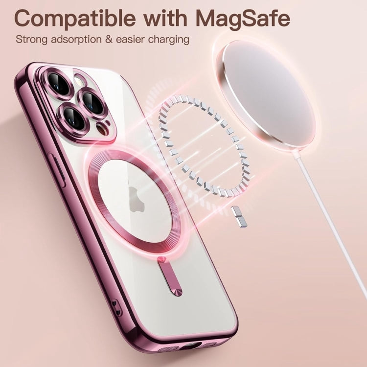 For iPhone 16 Pro Max Transparent Electroplated Magsafe Magnetic TPU Phone Case(Pink) - iPhone 16 Pro Max Cases by PMC Jewellery | Online Shopping South Africa | PMC Jewellery | Buy Now Pay Later Mobicred