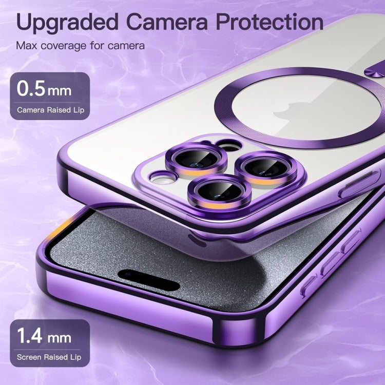 For iPhone 16 Pro Transparent Electroplated Magsafe Magnetic TPU Phone Case(Purple) - iPhone 16 Pro Cases by PMC Jewellery | Online Shopping South Africa | PMC Jewellery | Buy Now Pay Later Mobicred