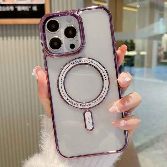 For iPhone 12 Pro MagSafe Magnetic Transparent TPU Electroplated Phone Case(Purple) - iPhone 12 / 12 Pro Cases by PMC Jewellery | Online Shopping South Africa | PMC Jewellery