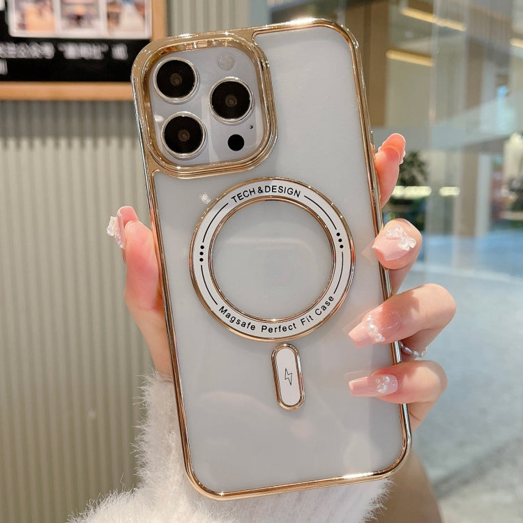 For iPhone 11 Pro Max MagSafe Magnetic Transparent TPU Electroplated Phone Case(Gold) - iPhone 11 Pro Max Cases by PMC Jewellery | Online Shopping South Africa | PMC Jewellery