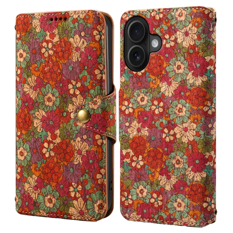 For iPhone 16 Plus Denior Flower Language Series Cork Fabric Oil Edge Leather Phone Case(Summer) - iPhone 16 Plus Cases by Denior | Online Shopping South Africa | PMC Jewellery | Buy Now Pay Later Mobicred