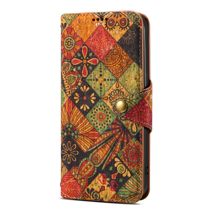 For iPhone 16 Plus Denior Flower Language Series Cork Fabric Oil Edge Leather Phone Case(Autumn) - iPhone 16 Plus Cases by Denior | Online Shopping South Africa | PMC Jewellery | Buy Now Pay Later Mobicred