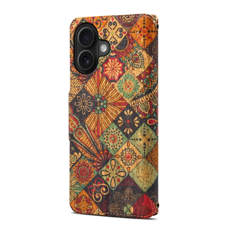 For iPhone 16 Plus Denior Flower Language Series Cork Fabric Oil Edge Leather Phone Case(Autumn) - iPhone 16 Plus Cases by Denior | Online Shopping South Africa | PMC Jewellery | Buy Now Pay Later Mobicred