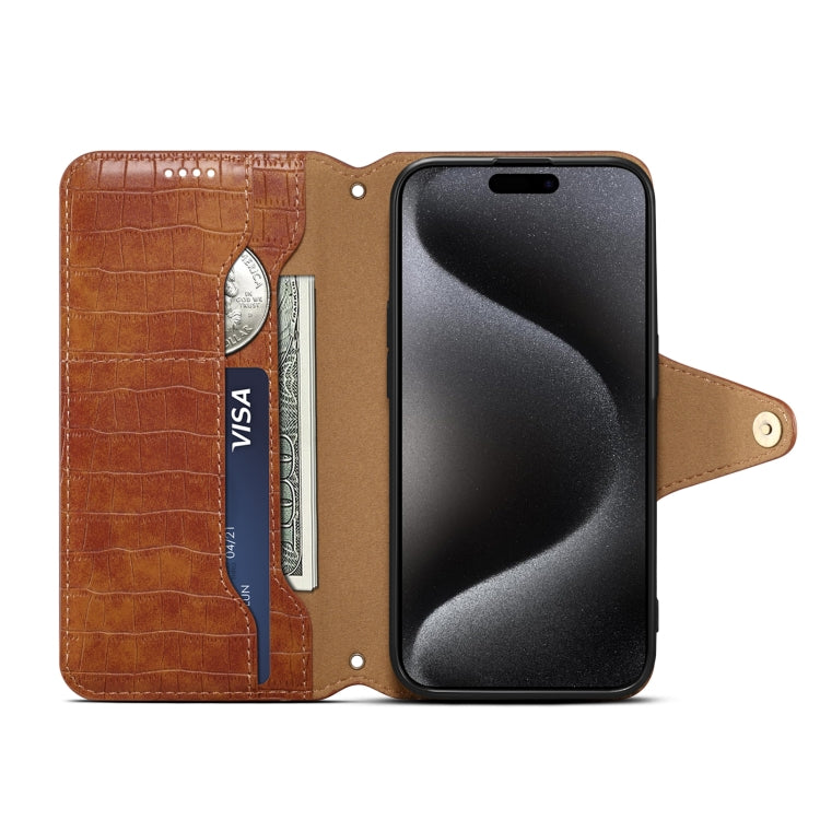 For iPhone 16 Denior Crocodile Texture Oil Edge Leather Phone Case(Brown) - iPhone 16 Cases by Denior | Online Shopping South Africa | PMC Jewellery | Buy Now Pay Later Mobicred