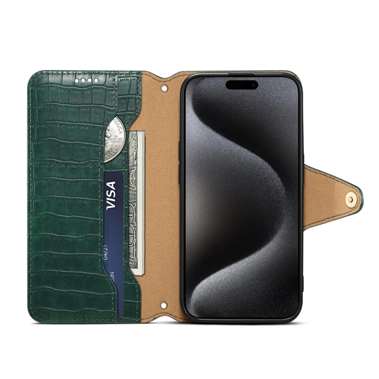 For iPhone 16 Denior Crocodile Texture Oil Edge Leather Phone Case(Green) - iPhone 16 Cases by Denior | Online Shopping South Africa | PMC Jewellery | Buy Now Pay Later Mobicred