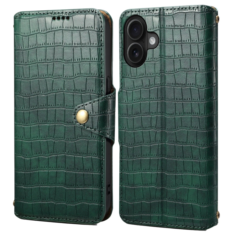 For iPhone 16 Plus Denior Crocodile Texture Oil Edge Leather Phone Case(Green) - iPhone 16 Plus Cases by Denior | Online Shopping South Africa | PMC Jewellery | Buy Now Pay Later Mobicred