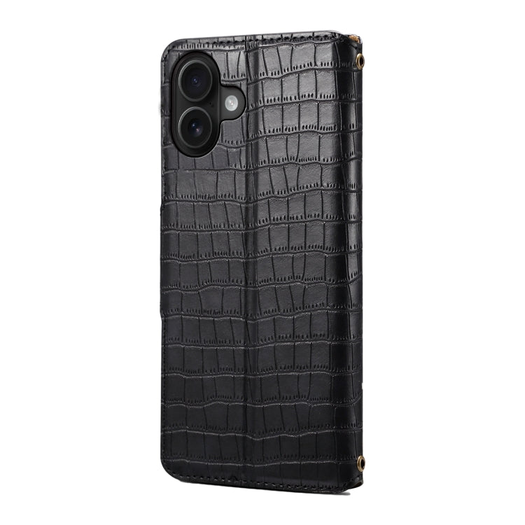 For iPhone 16 Plus Denior Crocodile Texture Oil Edge Leather Phone Case(Black) - iPhone 16 Plus Cases by Denior | Online Shopping South Africa | PMC Jewellery | Buy Now Pay Later Mobicred