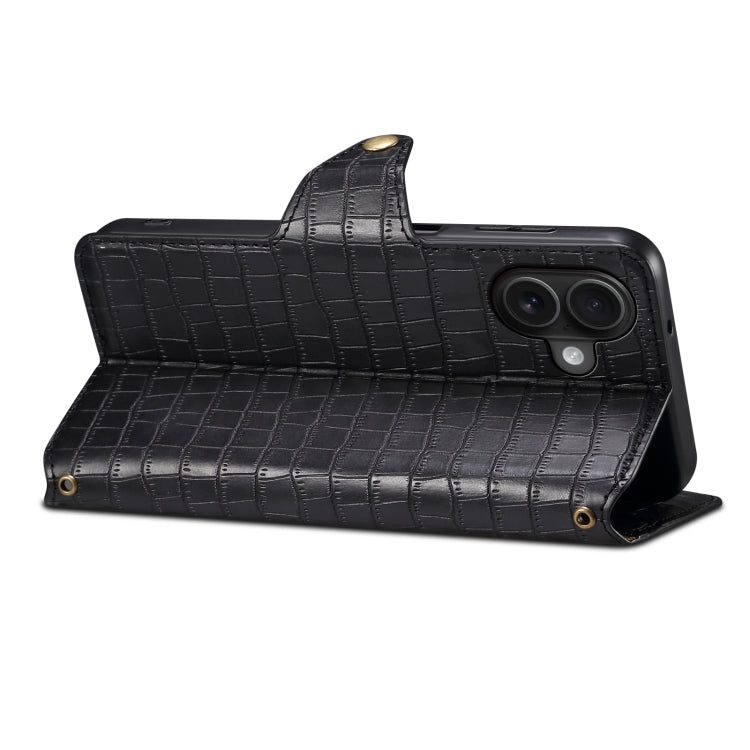 For iPhone 16 Plus Denior Crocodile Texture Oil Edge Leather Phone Case(Black) - iPhone 16 Plus Cases by Denior | Online Shopping South Africa | PMC Jewellery | Buy Now Pay Later Mobicred