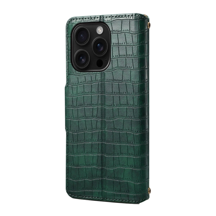 For iPhone 16 Pro Denior Crocodile Texture Oil Edge Leather Phone Case(Green) - iPhone 16 Pro Cases by Denior | Online Shopping South Africa | PMC Jewellery | Buy Now Pay Later Mobicred