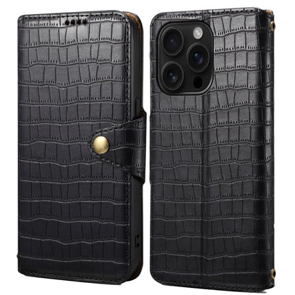 For iPhone 16 Pro Denior Crocodile Texture Oil Edge Leather Phone Case(Black) - iPhone 16 Pro Cases by Denior | Online Shopping South Africa | PMC Jewellery | Buy Now Pay Later Mobicred