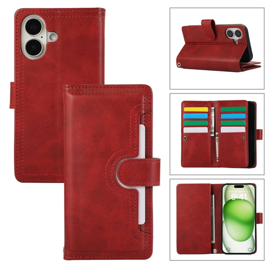 For iPhone 16 Plus Wristband Card Slot Leather Phone Case(Red) - iPhone 16 Plus Cases by PMC Jewellery | Online Shopping South Africa | PMC Jewellery | Buy Now Pay Later Mobicred