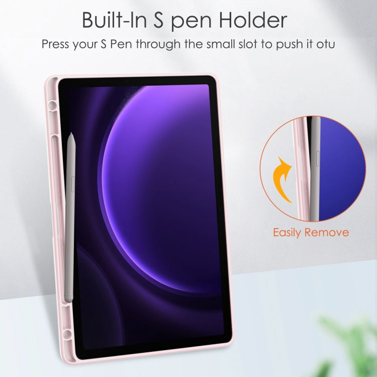 For Samsung Galaxy Tab S9 FE / S10 FE Acrylic 3-folding Smart Leather Tablet Case with Pen Slot(Pink) - Galaxy Tab S9 FE by PMC Jewellery | Online Shopping South Africa | PMC Jewellery | Buy Now Pay Later Mobicred