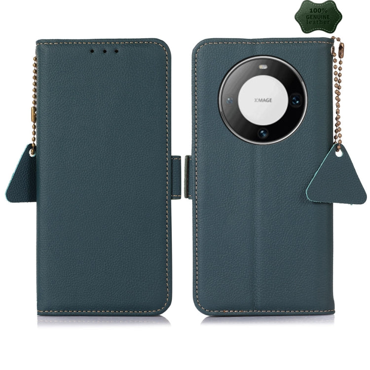 For Huawei Mate 60 Side-Magnetic TJ Genuine Leather RFID Phone Case(Green) - Huawei Cases by PMC TechLife | Online Shopping South Africa | PMC TechLife | Buy Now Pay Later Mobicred