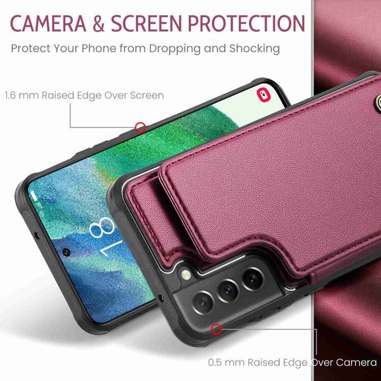 For Samsung Galaxy S21 FE 5G CaseMe C22 Card Slots Holder RFID Anti-theft Phone Case(Wine Red) - Galaxy Phone Cases by CaseMe | Online Shopping South Africa | PMC Jewellery | Buy Now Pay Later Mobicred