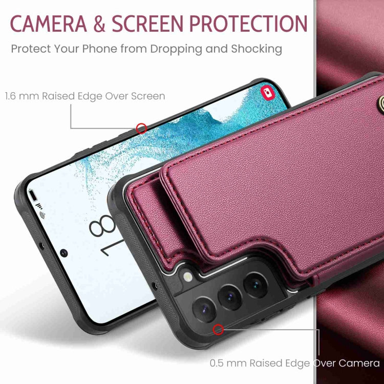 For Samsung Galaxy S22 5G CaseMe C22 Card Slots Holder RFID Anti-theft Phone Case(Wine Red) - free shipping - PMC Jewellery - Order now!