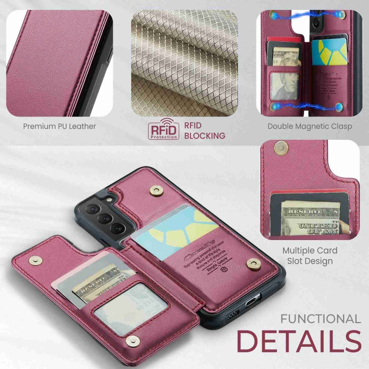 For Samsung Galaxy S22 5G CaseMe C22 Card Slots Holder RFID Anti-theft Phone Case(Wine Red) - free shipping - PMC Jewellery - Order now!
