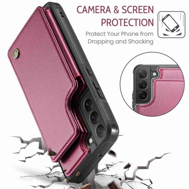 For Samsung Galaxy S22 5G CaseMe C22 Card Slots Holder RFID Anti-theft Phone Case(Wine Red) - free shipping - PMC Jewellery - Order now!