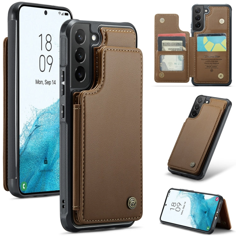 For Samsung Galaxy S22 5G CaseMe C22 Card Slots Holder RFID Anti-theft Phone Case(Brown) - free shipping - PMC Jewellery - Order now!