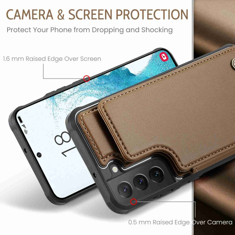 For Samsung Galaxy S22 5G CaseMe C22 Card Slots Holder RFID Anti-theft Phone Case(Brown) - free shipping - PMC Jewellery - Order now!