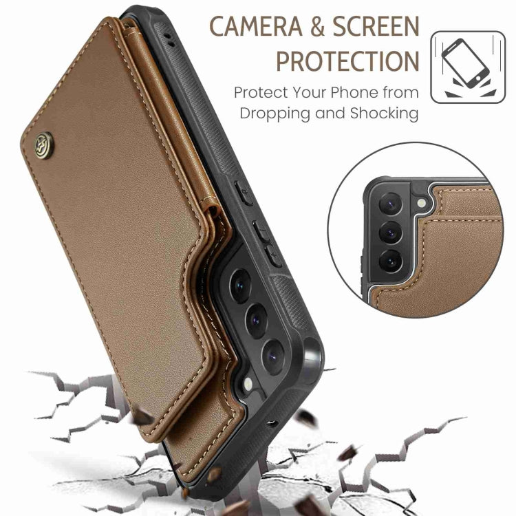 For Samsung Galaxy S22 5G CaseMe C22 Card Slots Holder RFID Anti-theft Phone Case(Brown) - free shipping - PMC Jewellery - Order now!