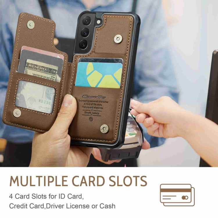 For Samsung Galaxy S22 5G CaseMe C22 Card Slots Holder RFID Anti-theft Phone Case(Brown) - free shipping - PMC Jewellery - Order now!
